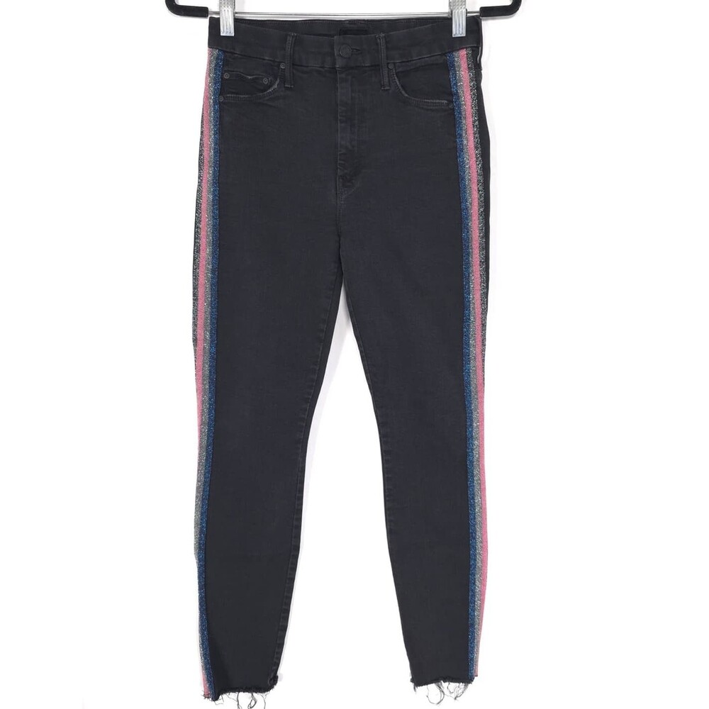 MOTHER Womens Jeans 27 Ankle Fray Guilty Glitter Racer Stripe 1411-180 USA MADE